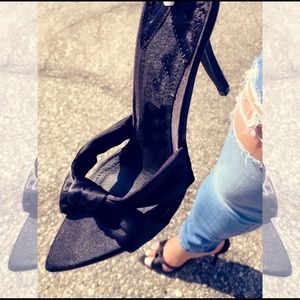 Pointed Toe Satin Bow Slip On Heel